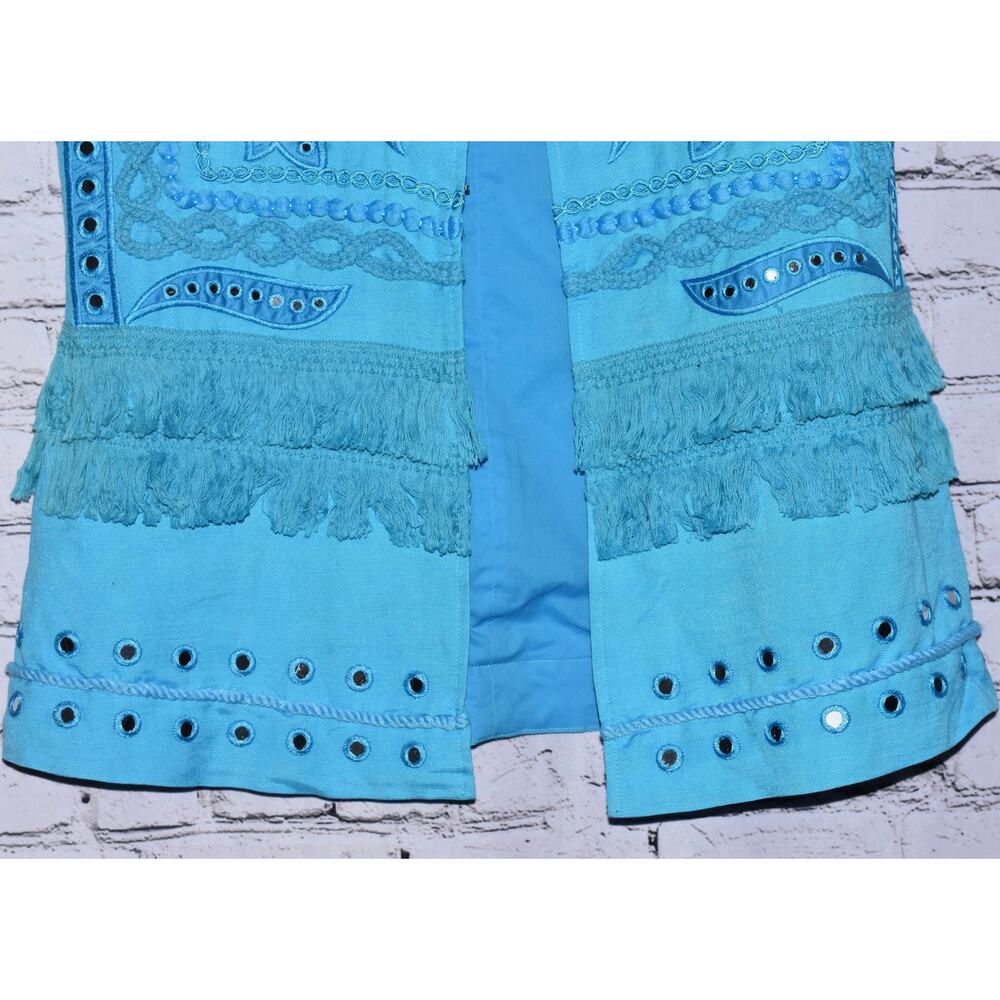 BEREK Mix-Media Wearable Art Embellished Couture Linen Vest Blue Medium NWT - Picture 4 of 8
